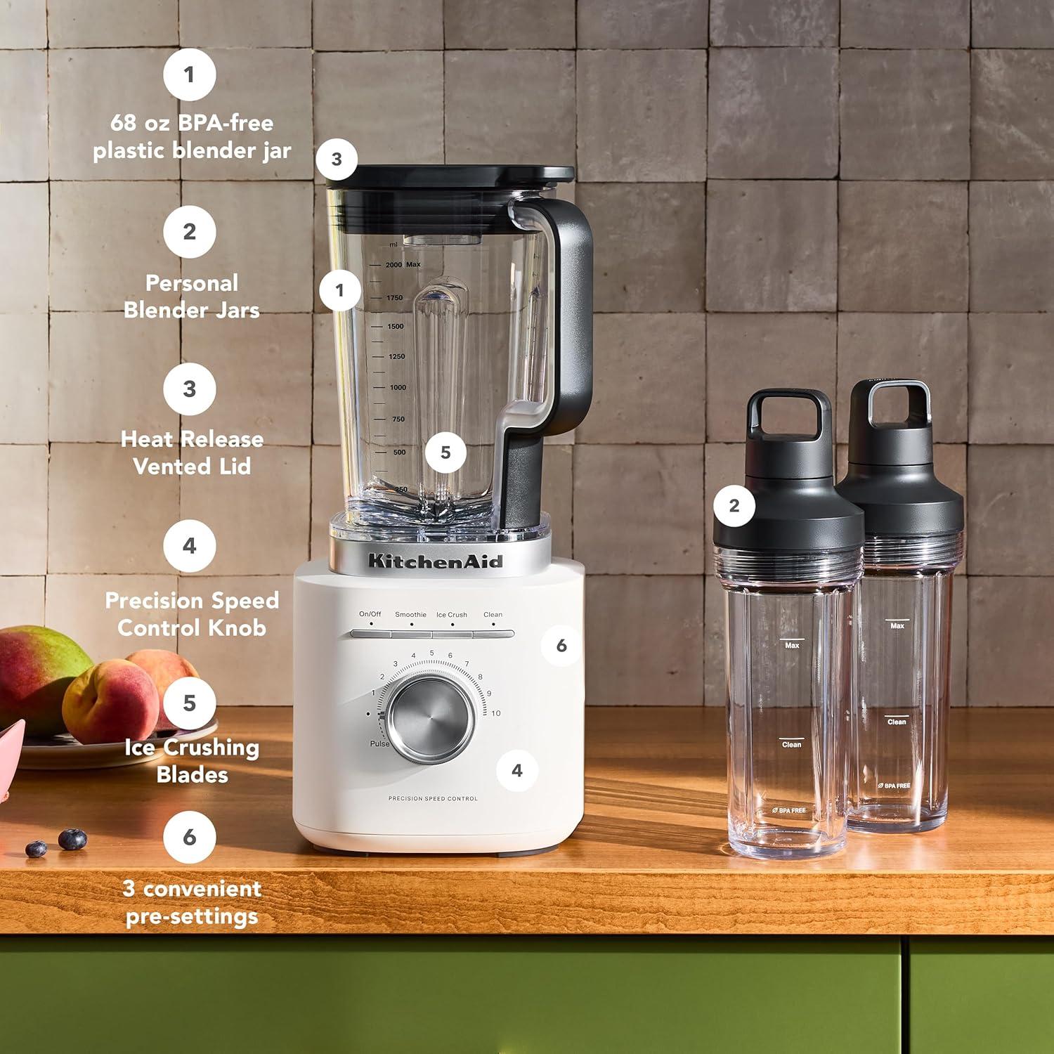 imageKitchenAid Pure Power Blender with 2 Personal Blending Jars KSB2078 Matte Charcoal GreyPorcelain White