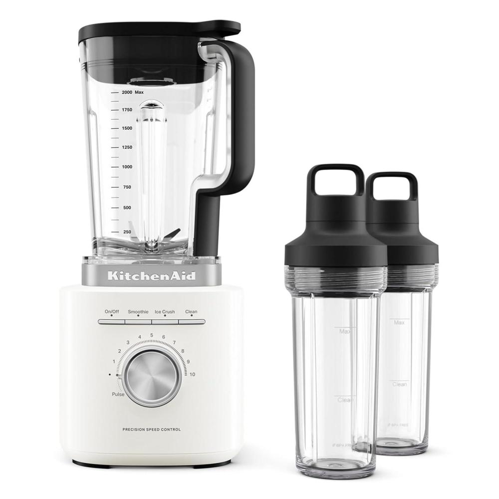 imageKitchenAid Pure Power Blender with 2 Personal Blending Jars KSB2078 Matte Charcoal GreyPorcelain White
