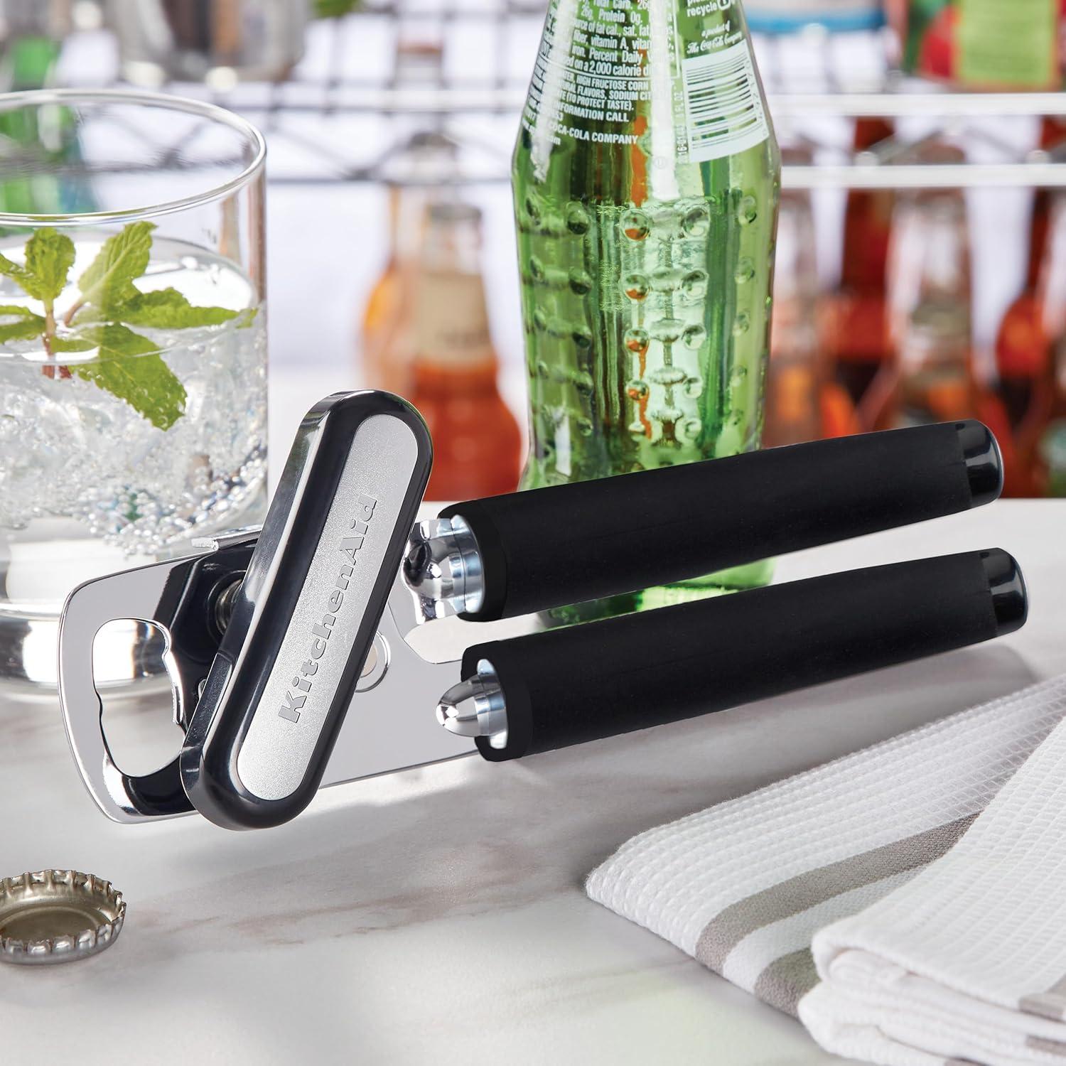 imageKitchenAid Classic Multifunction Can Opener and Bottle Opener Easy to Use Razor Sharp Stainless Steel Cutting Wheel Soft Ergonomic Handles Soft Black