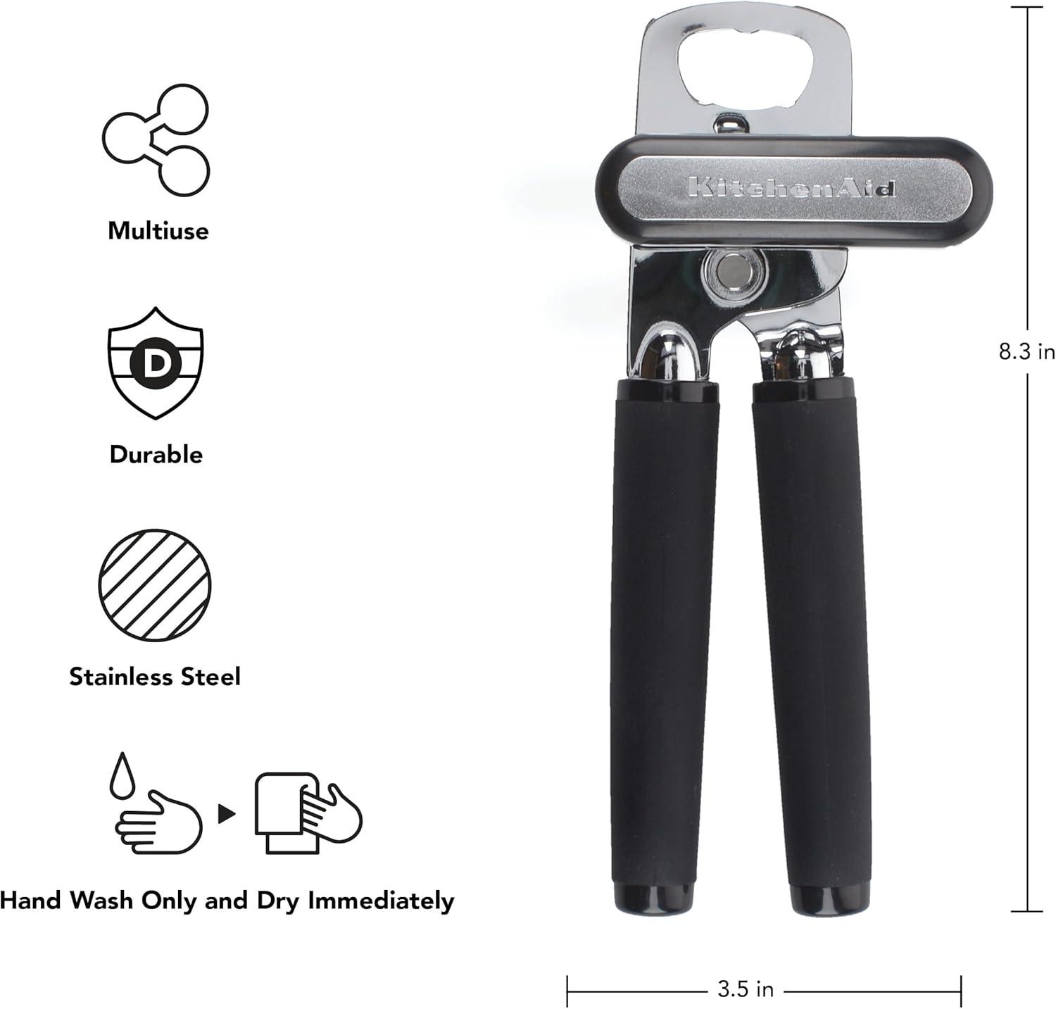 imageKitchenAid Classic Multifunction Can Opener and Bottle Opener Easy to Use Razor Sharp Stainless Steel Cutting Wheel Soft Ergonomic Handles Soft Black