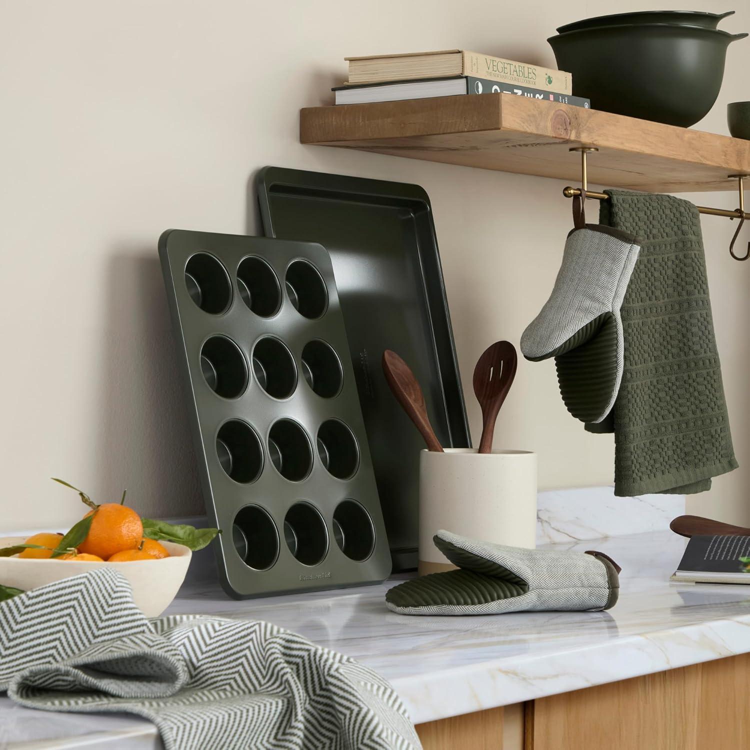 imageKitchenAid Evergreen Design Series Heavyweight Textured Oversized Kitchen Towels 3Pack Set Absorbent 100 Cotton DualPurpose Deep Forest Green 18x28