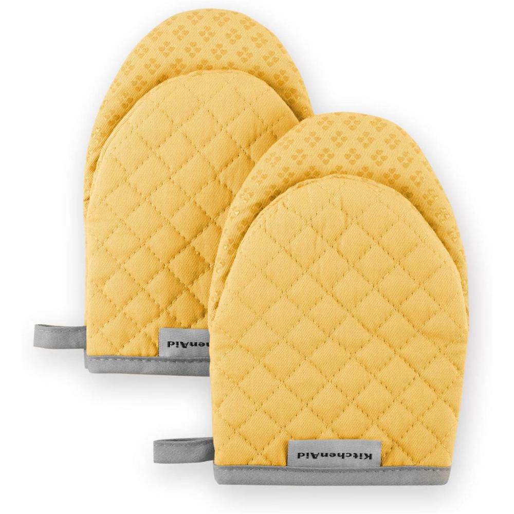 imageKitchenAid Asteroid Mini Oven Mitt Set 55x8 Dark Green 2 PieceButtercup Yellow