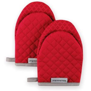 KitchenAid Asteroid Mini Oven Mitt Set, 5.5″x8″, Dark Green, 2 Piece(Fire Red)