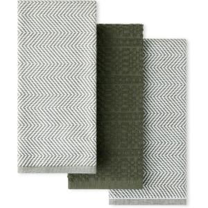KitchenAid® Evergreen Design Series Heavyweight Textured Oversized Kitchen Towels 3-Pack Set, Absorbent 100% Cotton, Dual-Purpose, Deep Forest Green, 18″x28″