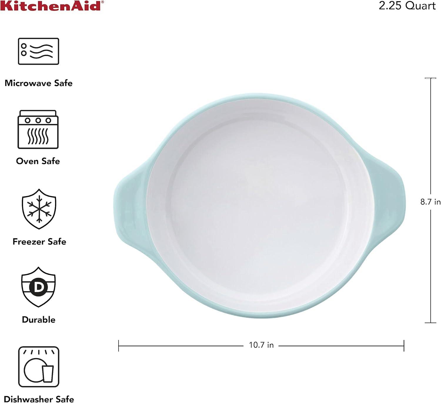 imageKitchenAid Vitrified Stoneware Round Casserole Baker 2Quart PistachioAqua Sky