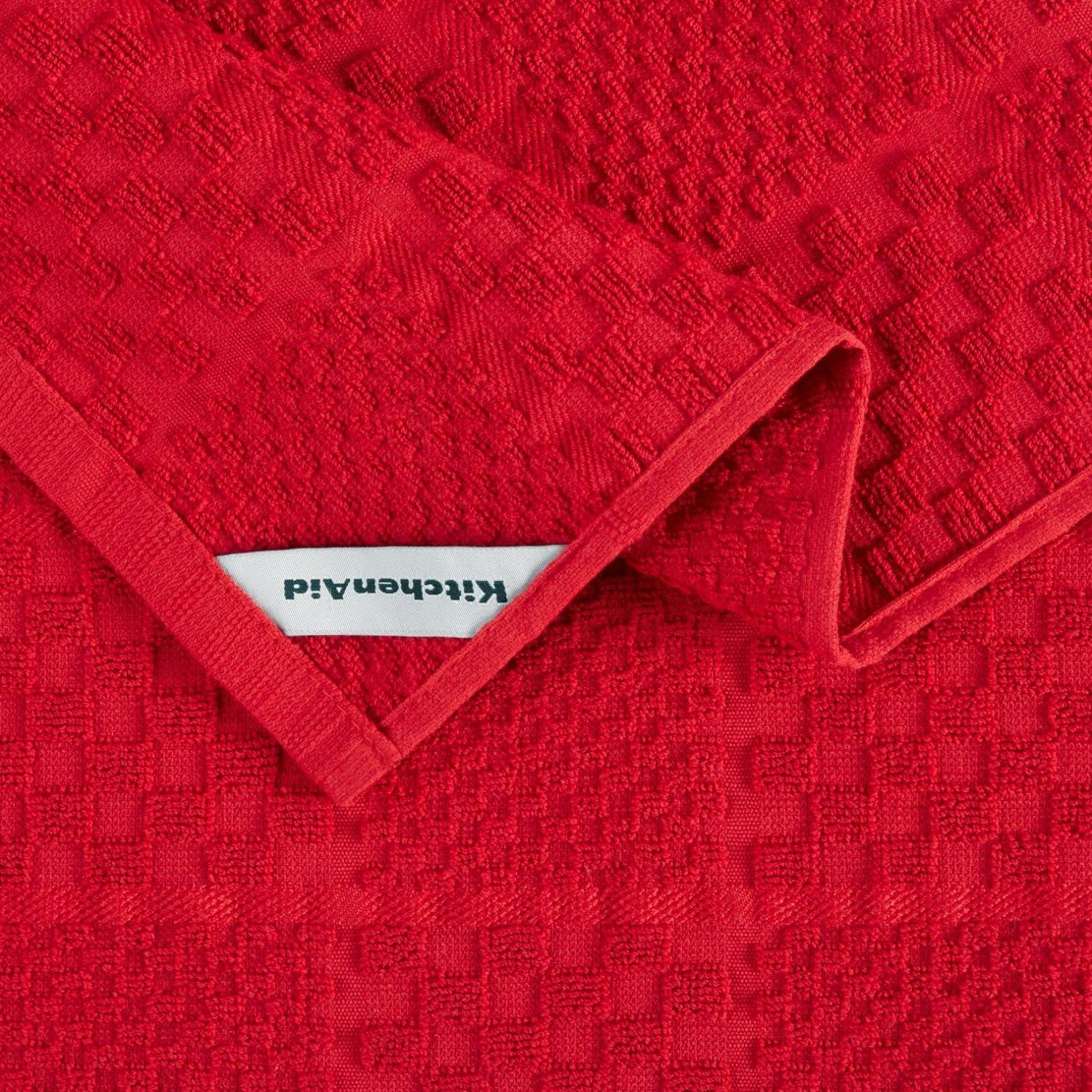 imageKITCHENAID Quilted Cotton Terry Cloth Oven Mitt Pot Holder Kitchen Towel 4Pack Set Heat Resistant Silicone Grip Gift Set Passion Red 16x26 7x13 amp 7x10Passion Red