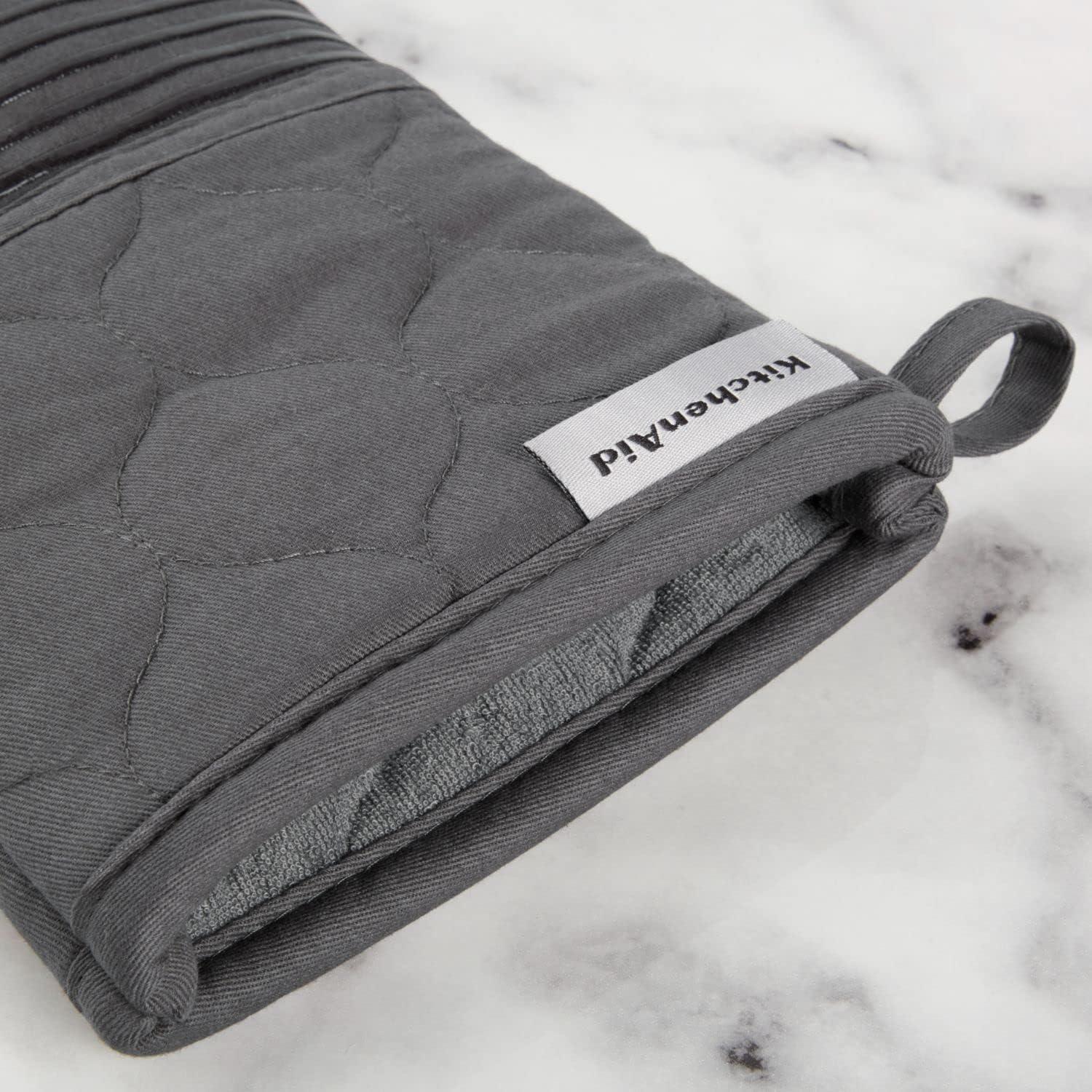 imageKITCHENAID Quilted Cotton Terry Cloth Oven Mitt Pot Holder Kitchen Towel 4Pack Set Heat Resistant Silicone Grip Gift Set Passion Red 16x26 7x13 amp 7x10Charcoal Grey
