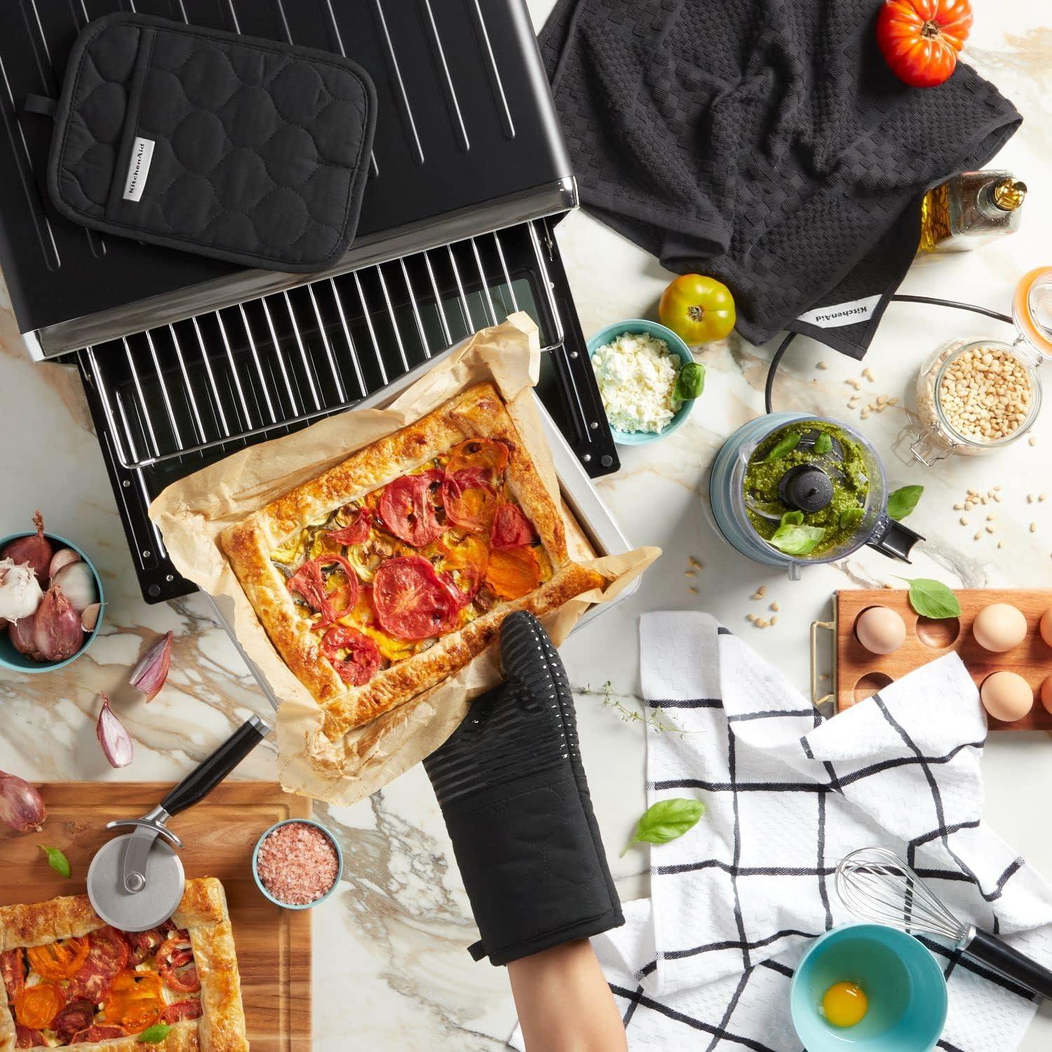 imageKITCHENAID Quilted Cotton Terry Cloth Oven Mitt Pot Holder Kitchen Towel 4Pack Set Heat Resistant Silicone Grip Gift Set Passion Red 16x26 7x13 amp 7x10Matte Black