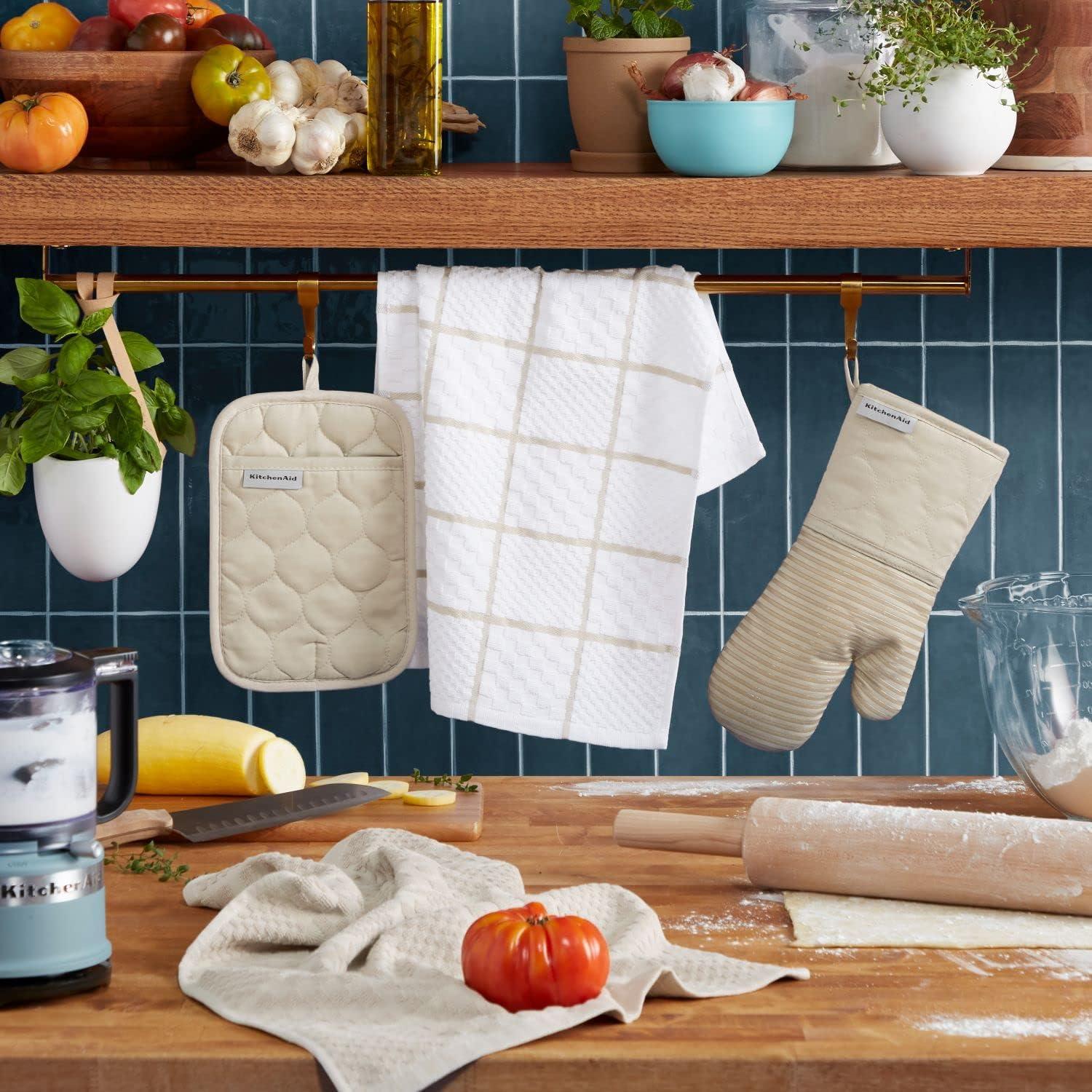 imageKITCHENAID Quilted Cotton Terry Cloth Oven Mitt Pot Holder Kitchen Towel 4Pack Set Heat Resistant Silicone Grip Gift Set Passion Red 16x26 7x13 amp 7x10Milkshake