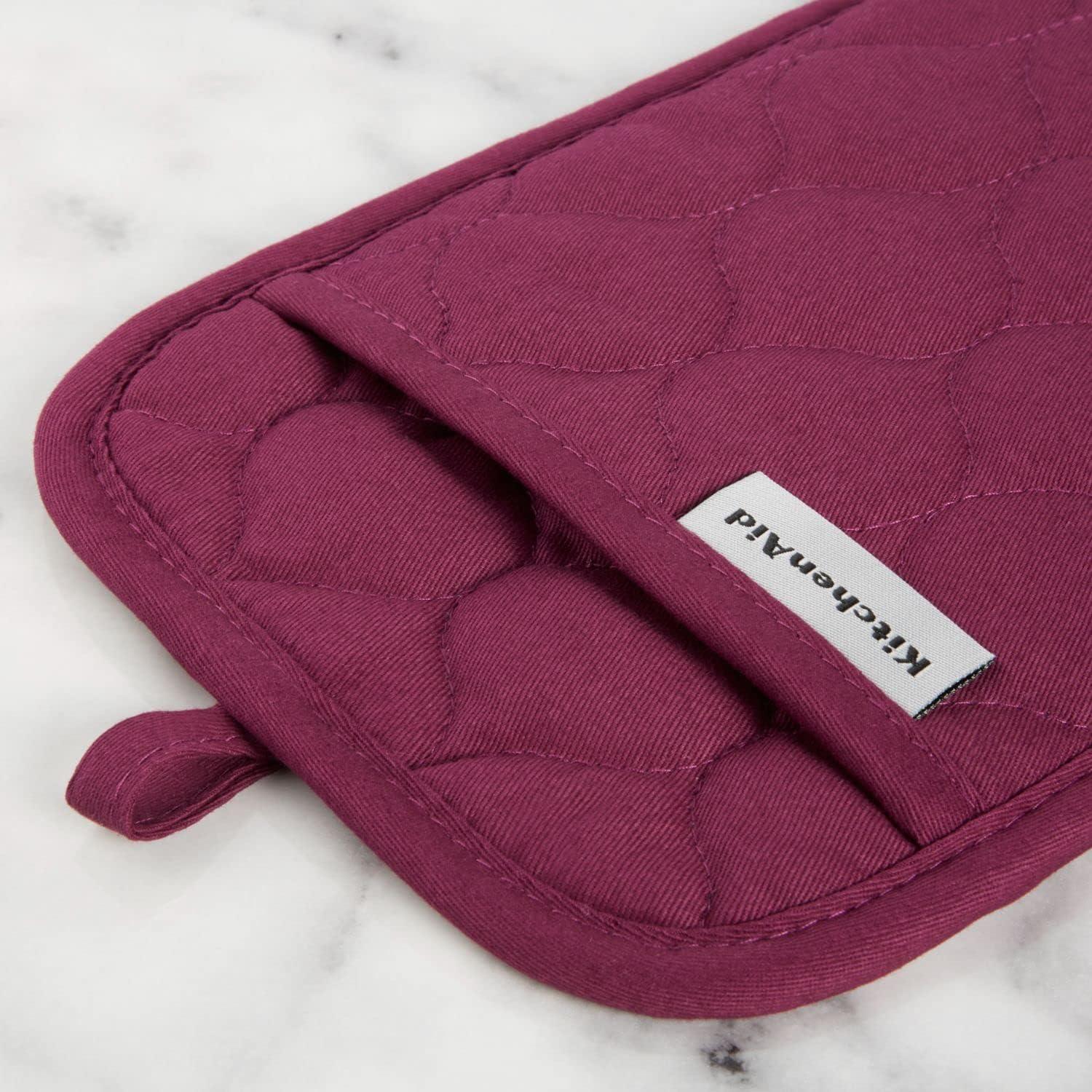 imageKITCHENAID Quilted Cotton Terry Cloth Oven Mitt Pot Holder Kitchen Towel 4Pack Set Heat Resistant Silicone Grip Gift Set Passion Red 16x26 7x13 amp 7x10Beet
