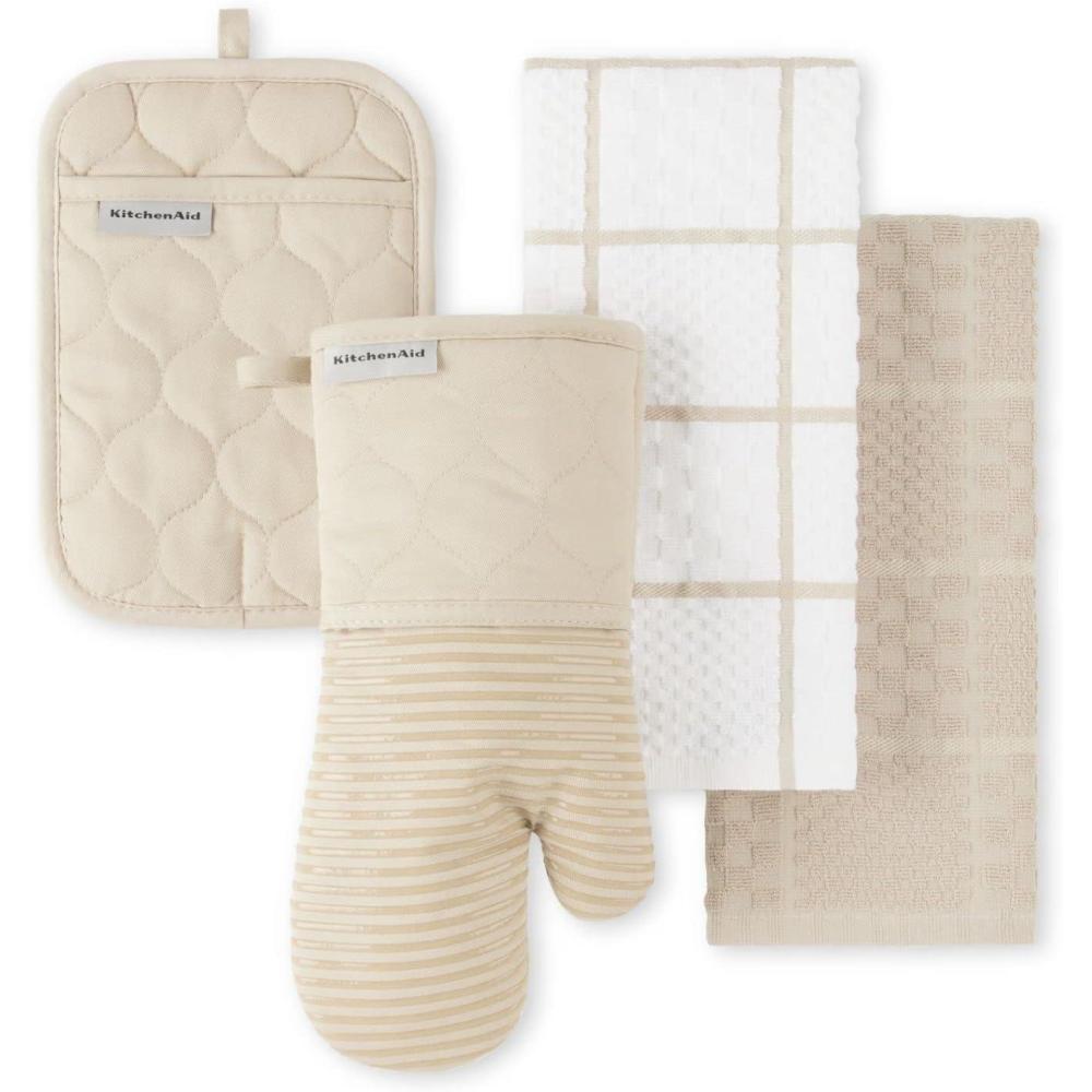 imageKITCHENAID Quilted Cotton Terry Cloth Oven Mitt Pot Holder Kitchen Towel 4Pack Set Heat Resistant Silicone Grip Gift Set Passion Red 16x26 7x13 amp 7x10Milkshake