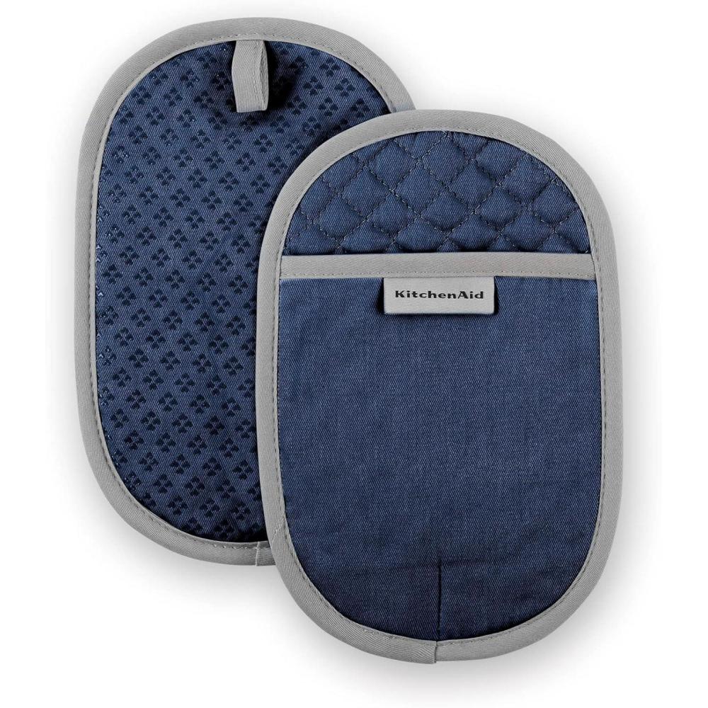 imageKitchenAid Asteroid Pot Holder 2Pack Set Charcoal Grey 65x10Blue Willow