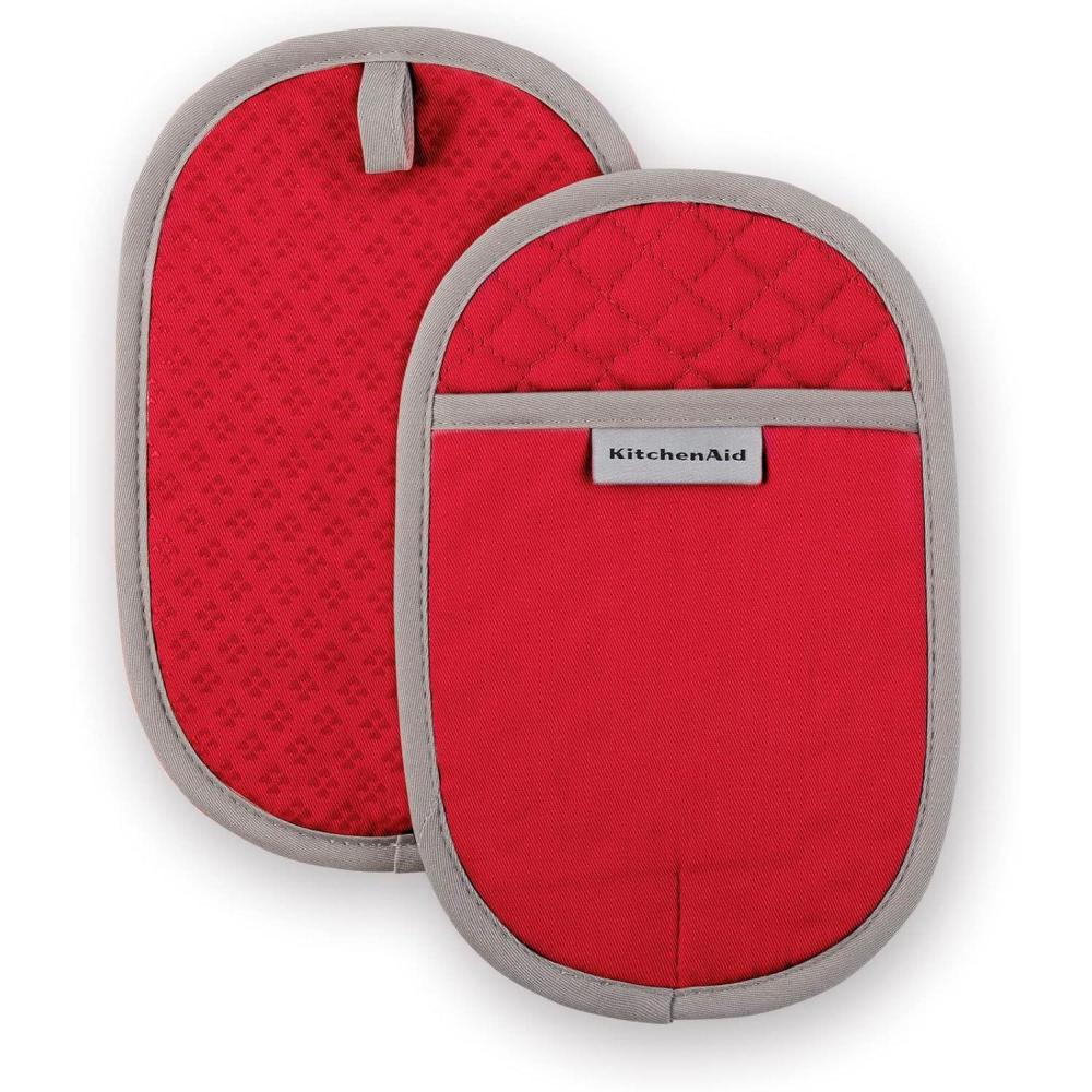 imageKitchenAid Asteroid Pot Holder 2Pack Set Charcoal Grey 65x10Fire Red