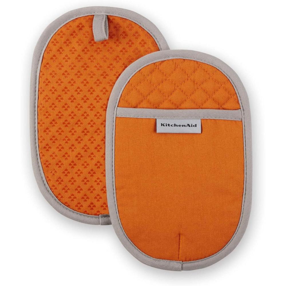 imageKitchenAid Asteroid Pot Holder 2Pack Set Charcoal Grey 65x10Honey Orange