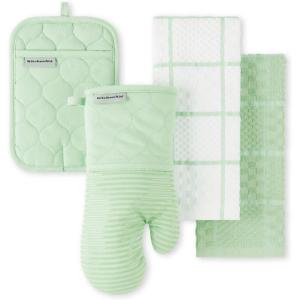 KITCHENAID Quilted Cotton Terry Cloth Oven Mitt, Pot Holder, Kitchen Towel 4-Pack Set, Heat Resistant, Silicone Grip, Gift Set, Passion Red, 16″x26″, 7″x13″ & 7″x10″(Pistachio)