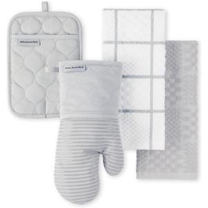 KITCHENAID Quilted Cotton Terry Cloth Oven Mitt, Pot Holder, Kitchen Towel 4-Pack Set, Heat Resistant, Silicone Grip, Gift Set, Passion Red, 16″x26″, 7″x13″ & 7″x10″(Matte Grey)