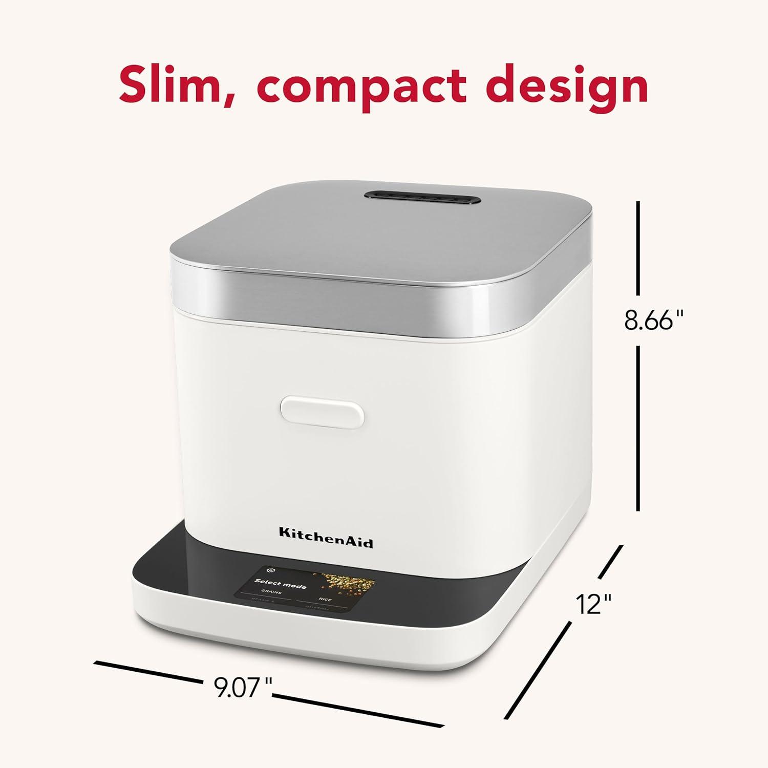 imageKitchenAid Compact 8 Cup Grain and Rice Cooker with Automatic Sensing and Integrated Scale KGC2154 Porcelain WhitePorcelain White