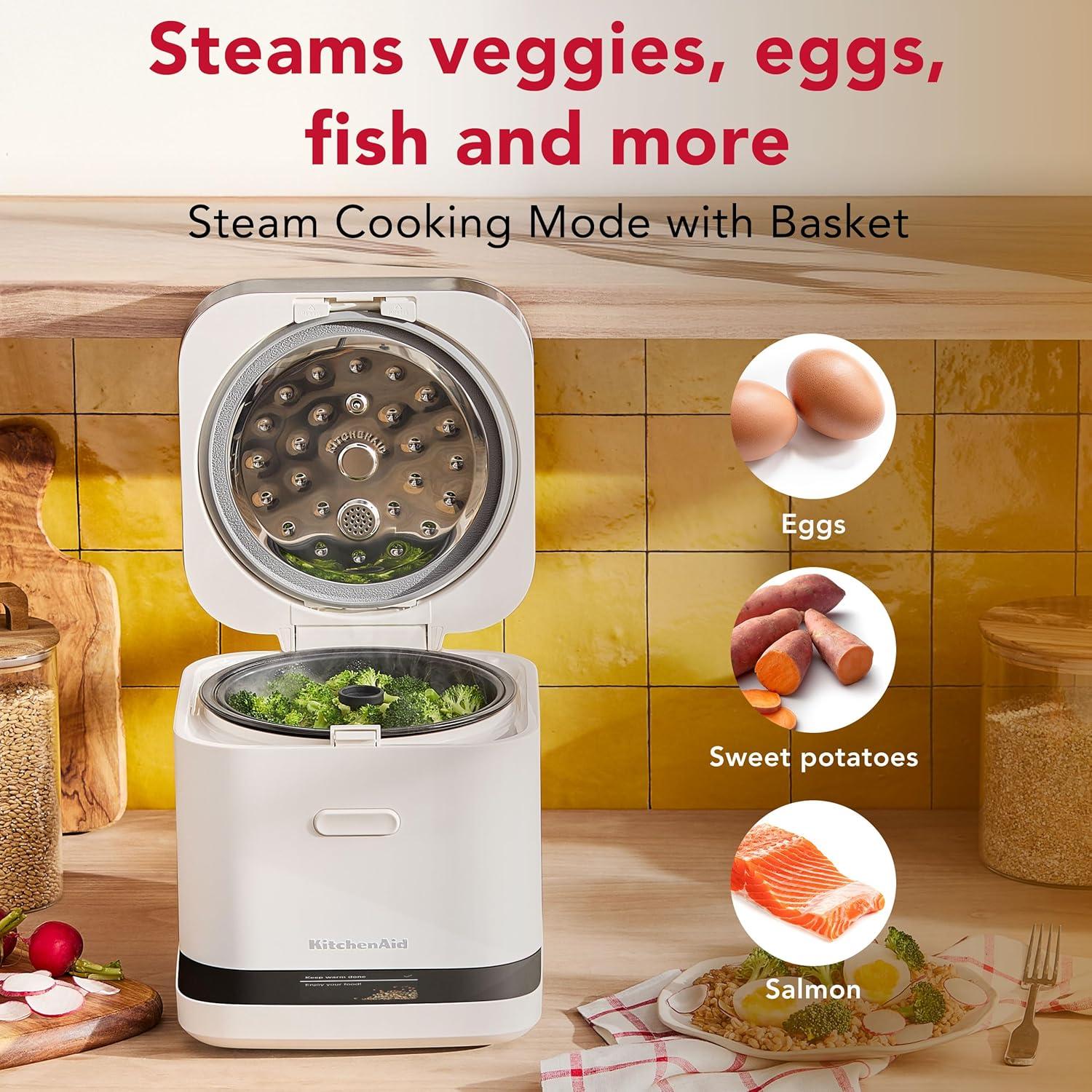 imageKitchenAid Compact 8 Cup Grain and Rice Cooker with Automatic Sensing and Integrated Scale KGC2154 Porcelain WhitePorcelain White