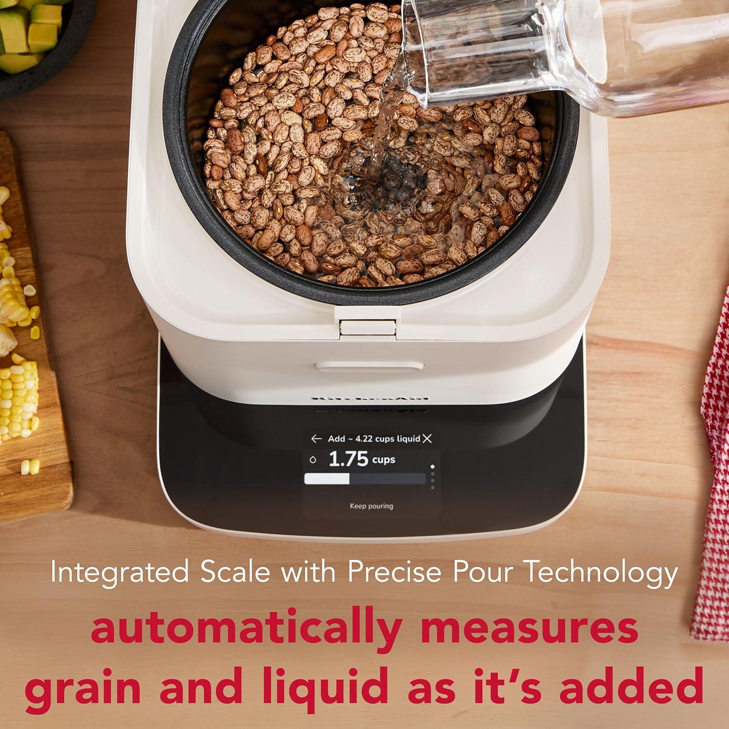 imageKitchenAid Compact 8 Cup Grain and Rice Cooker with Automatic Sensing and Integrated Scale KGC2154 Porcelain WhitePorcelain White