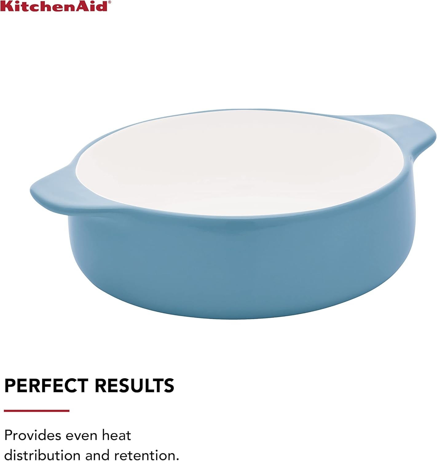 imageKitchenaid Vitrified Stoneware Round Casserole Baker 225Quart Blue Velvet