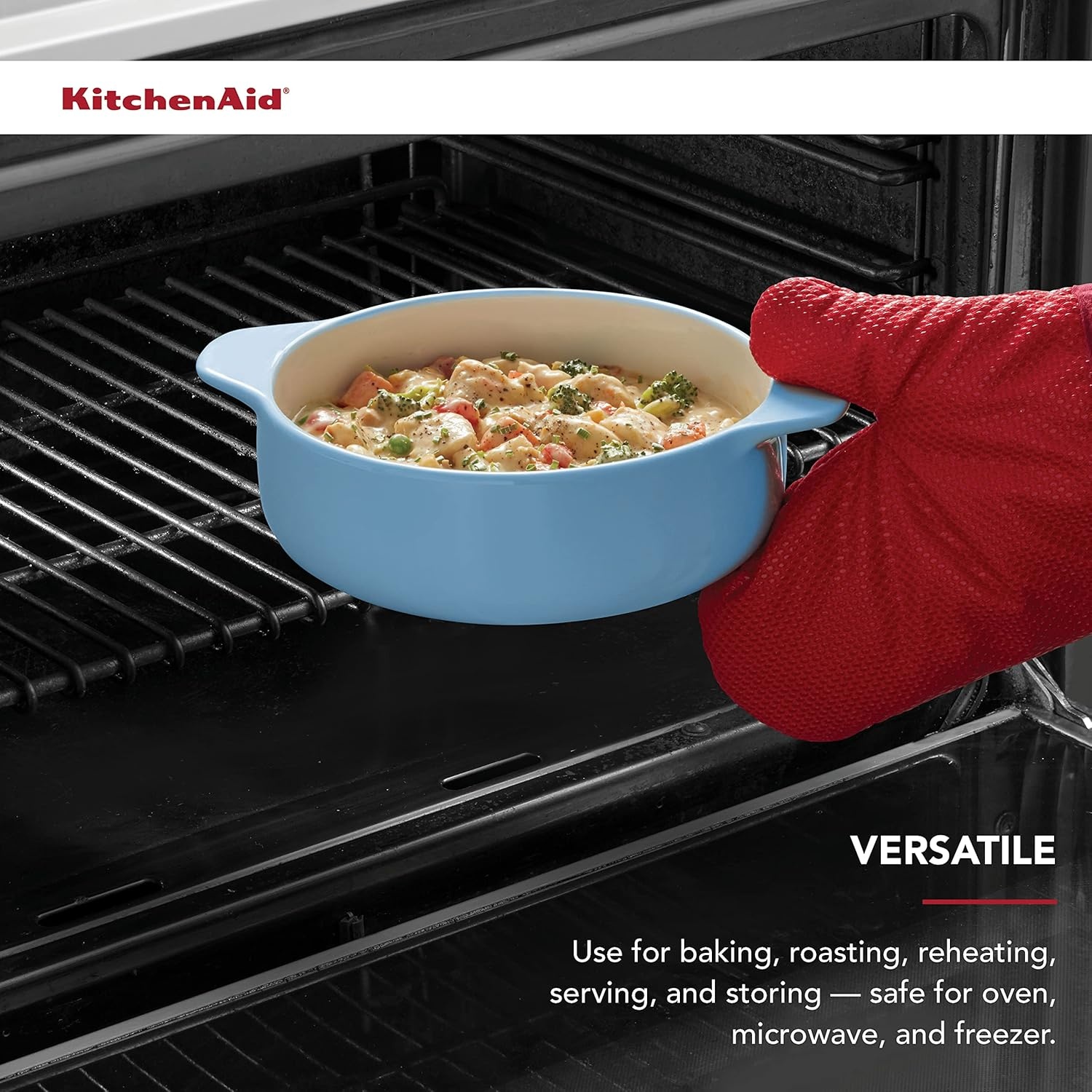 imageKitchenaid Vitrified Stoneware Round Casserole Baker 225Quart Blue Velvet
