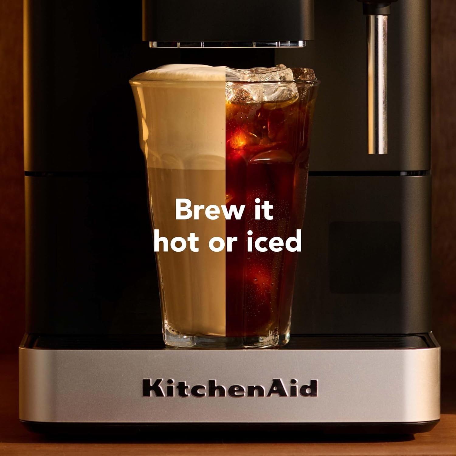 imageKitchenAid Fully Automatic Espresso Machine KF2 with 6 Hot and Iced Coffee Options BuiltIn Grinder Steam Wand Black Matte KES8452
