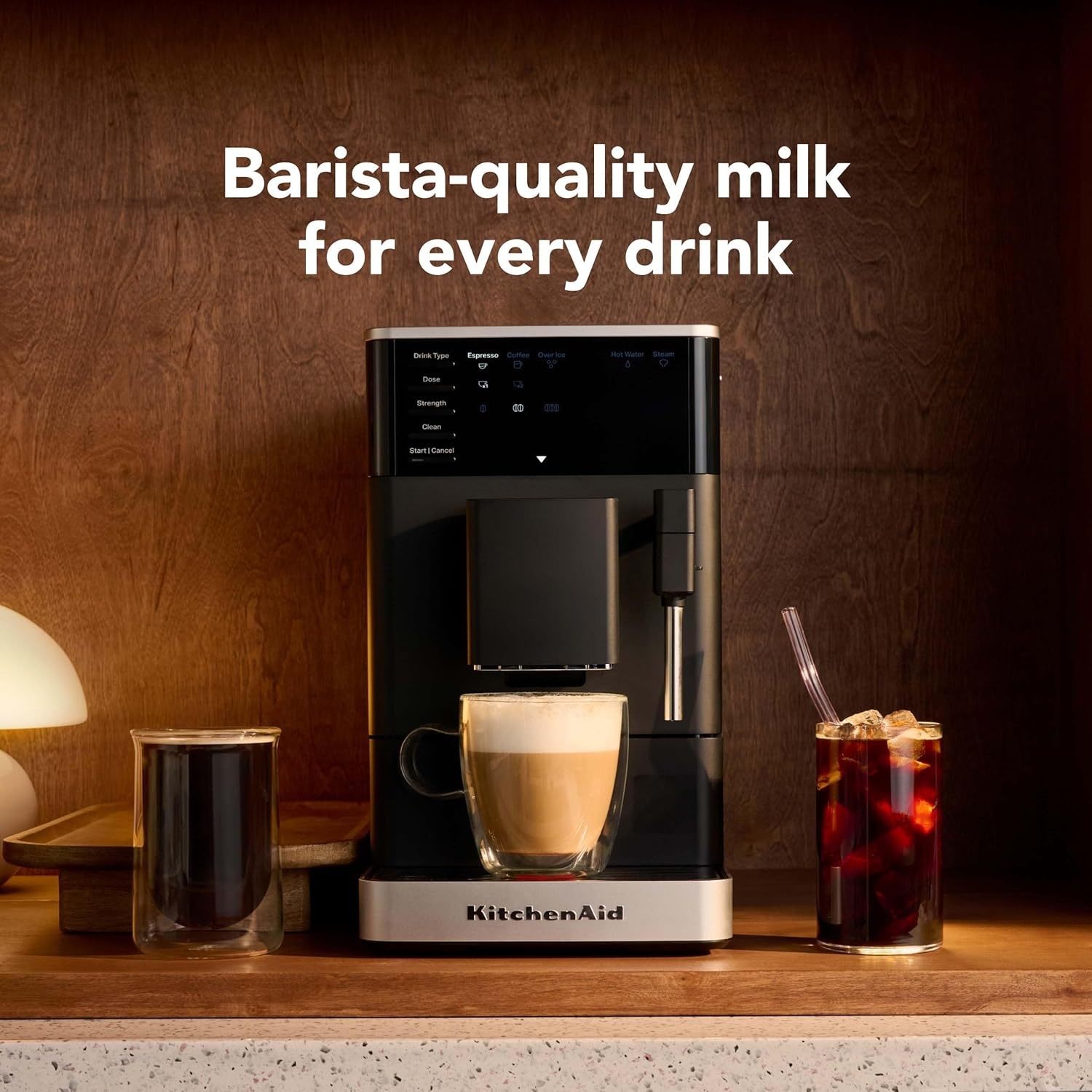 imageKitchenAid Fully Automatic Espresso Machine KF2 with 6 Hot and Iced Coffee Options BuiltIn Grinder Steam Wand Black Matte KES8452