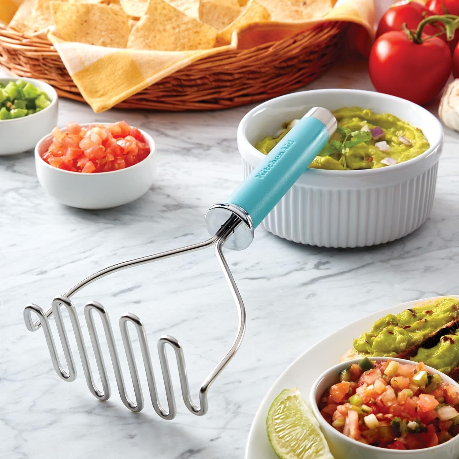 imageKitchenAid Gourmet Stainless Steel Wire Masher 1024Inch BlackAqua Sky
