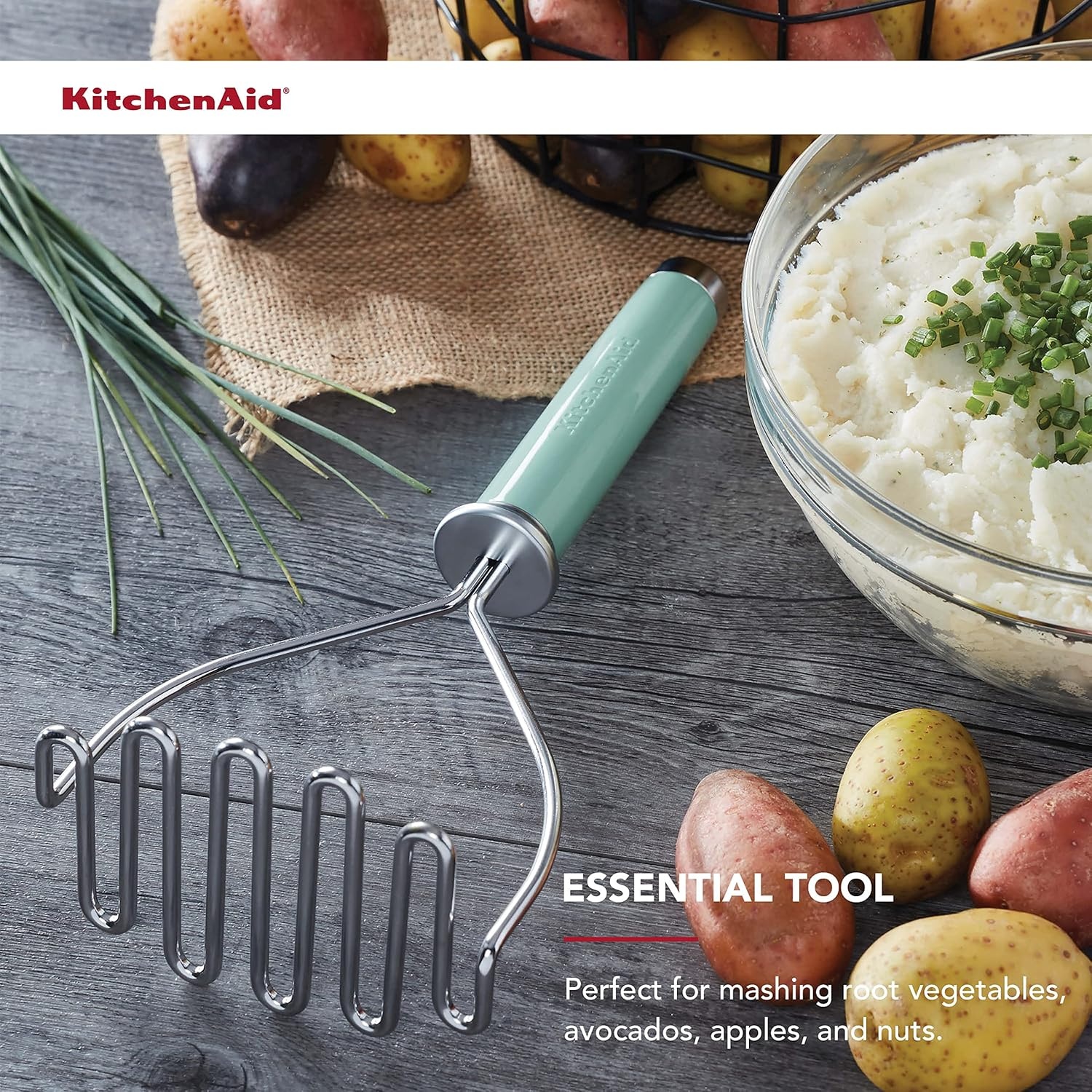 imageKitchenAid Gourmet Stainless Steel Wire Masher 1024Inch BlackAqua Sky