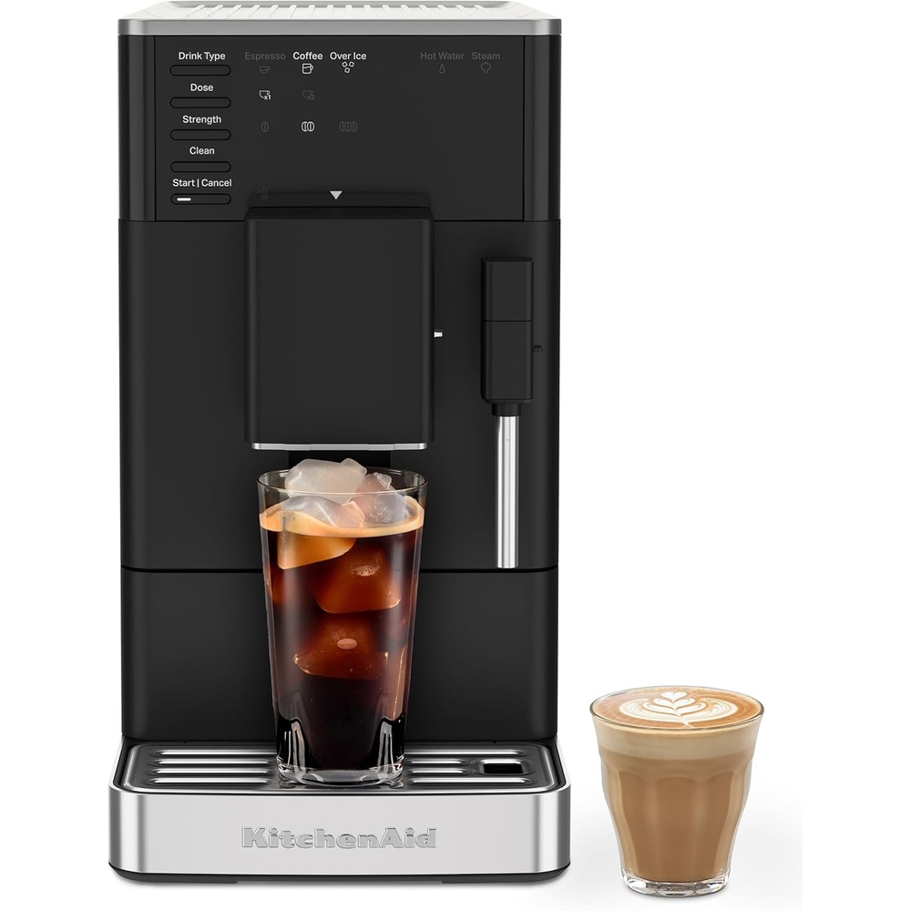 imageKitchenAid Fully Automatic Espresso Machine KF2 with 6 Hot and Iced Coffee Options  BuiltIn Grinder  Steam Wand Black Matte KES8452