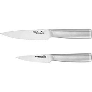 KitchenAid Gourmet Forged Triple-Rivet Serrated Bread Knife with Custom-Fit Blade Cover, 8-inch, Sharp Kitchen Knife, Japanese Stainless Steel Blade, Black(Utility and Paring Knife Set Set)